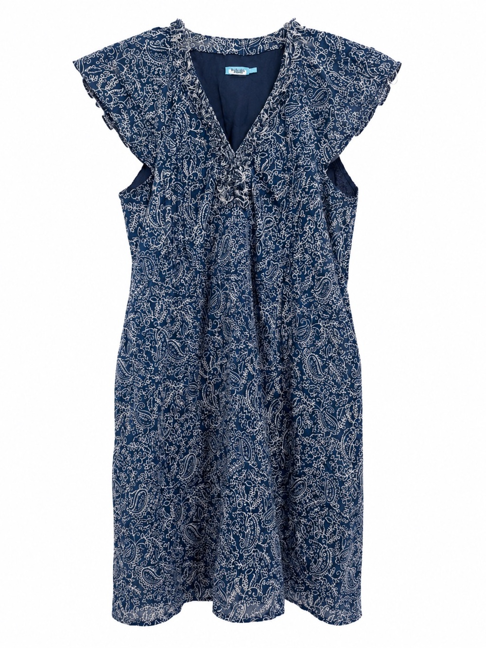 J. McLaughlin Ottilie Dress XS Blue White Paisley Ruffle Cotton Lined Shift